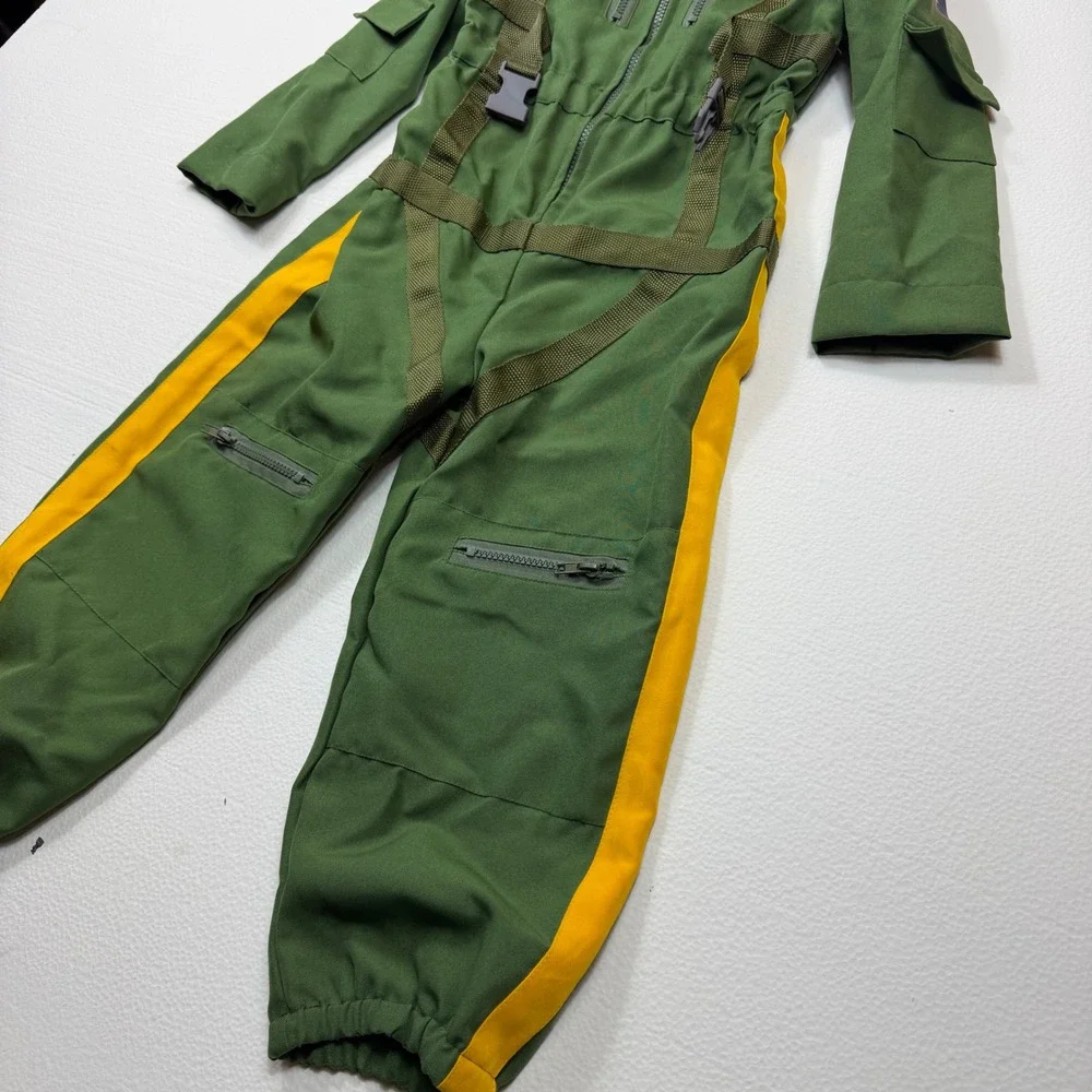 Authentic Kids Pilot Flight Suit Costume Green Aerial Division Boys Small 5/6